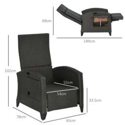 Rackhams Outdoor Recliner Chair w/ Cushion Rattan Reclining Lounge Chair, Grey - Khaki - thumbnail 6