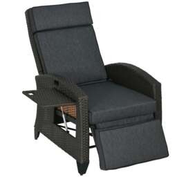 Rackhams Outdoor Recliner Chair w/ Cushion Rattan Reclining Lounge Chair, Grey - Khaki - thumbnail 2