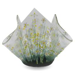 Rackhams Handmade Fused Glass Small Tealight Holder – Daisy Design - thumbnail 1