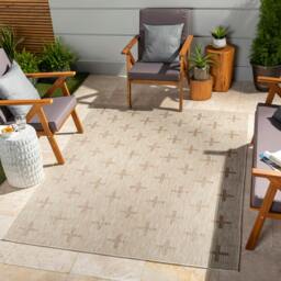 Rackhams Tuareg-Global Tan Ivory Beige Graphic In- & Outdoor Jute-Look Rug - 120 x 170 cm