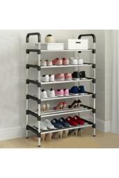Rackhams 6 Tiers Shoe Rack Organizer Stainless Steel Stackable Space Saving Shoe Shelf - Black - One Size - thumbnail 2