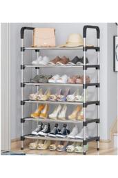 Rackhams 6 Tiers Shoe Rack Organizer Stainless Steel Stackable Space Saving Shoe Shelf - Black - One Size - thumbnail 3