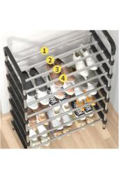 Rackhams 6 Tiers Shoe Rack Organizer Stainless Steel Stackable Space Saving Shoe Shelf - Black - One Size - thumbnail 4