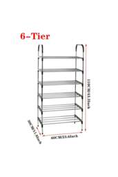 Rackhams 6 Tiers Shoe Rack Organizer Stainless Steel Stackable Space Saving Shoe Shelf - Black - One Size - thumbnail 6