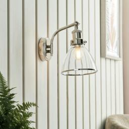 Rackhams Brunswick Polished Nickel & Glass Wall Light - thumbnail 1