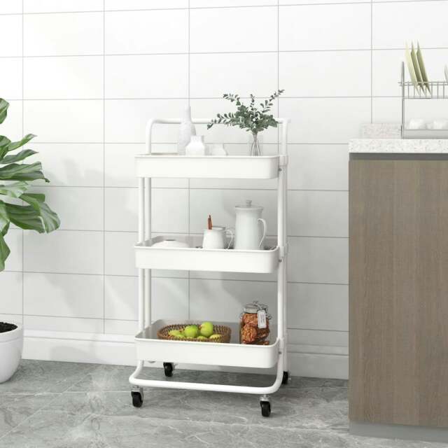Rackhams 3-Tier Kitchen Trolley White 42x35x85 cm Iron and ABS