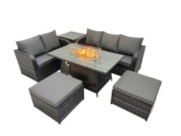 Rackhams Garden Outdoor Rattan Furniture Set Rattan Love Sofa 3 Seater Sofa with 2 Big Footstools Side Table Dark Grey Mixed - thumbnail 2