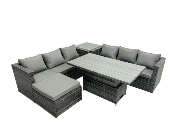 Rackhams 7 Seater?Outdoor Rattan Sofa Set Adjustable Rising Lifting Dining Table Side Tea Coffee Table Footstool Dark Grey Mixed - image 1