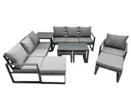 Rackhams Outdoor Garden Furniture Set Aluminium Lounge 3 Seat Sofa Oblong Coffee Table Sets with Chair 4 Stools Side Table Dark Grey - thumbnail 1