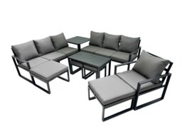 Rackhams Outdoor Garden Furniture Set Aluminium Lounge 3 Seat Sofa Oblong Coffee Table Sets with Chair 4 Stools Side Table Dark Grey - thumbnail 2