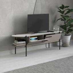 Rackhams Otis Modern TV Unit Multimedia Centre Mocha Grey White Metal Leg Storage TV Cabinet 160cm - Mocha Grey-White - thumbnail 4
