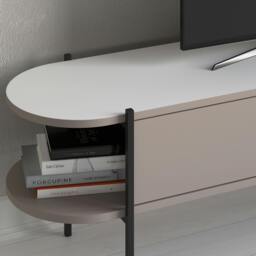 Rackhams Otis Modern TV Unit Multimedia Centre Mocha Grey White Metal Leg Storage TV Cabinet 160cm - Mocha Grey-White - thumbnail 5