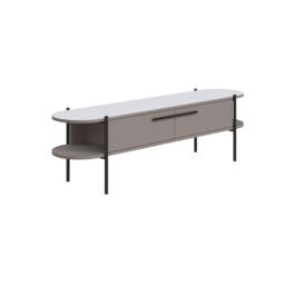 Rackhams Otis Modern TV Unit Multimedia Centre Mocha Grey White Metal Leg Storage TV Cabinet 160cm - Mocha Grey-White - thumbnail 2