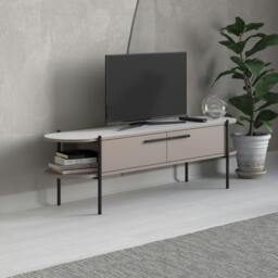 Rackhams Otis Modern TV Unit Multimedia Centre Mocha Grey White Metal Leg Storage TV Cabinet 160cm - Mocha Grey-White - thumbnail 3