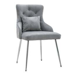 Rackhams Grey Velvet Tufted Dining Chair with Cushion - thumbnail 5