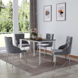 Rackhams Grey Velvet Tufted Dining Chair with Cushion - thumbnail 2