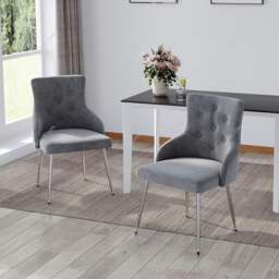 Rackhams Grey Velvet Tufted Dining Chair with Cushion