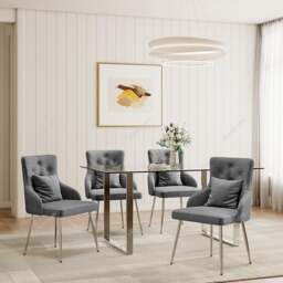 Rackhams Grey Velvet Tufted Dining Chair with Cushion - thumbnail 4