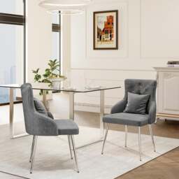 Rackhams Grey Velvet Tufted Dining Chair with Cushion - thumbnail 3