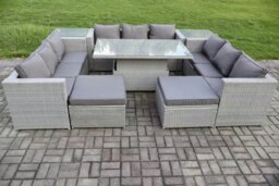 Rackhams 11 Seater Rattan Outdoor Garden Furniture Set with Height Adjustable Table, 3 Sofas, 2 Side Tables, 2 Footstools - Light Grey - thumbnail 3