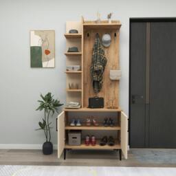 Rackhams Lefteris Hallway Coat Rack with Shelves - White - thumbnail 5