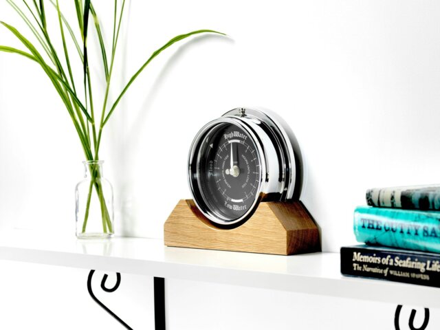 Rackhams Handmade Prestige Tide Clock in Chrome on an English Light Oak Mantel/Display Mount - image 1