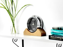 Rackhams Handmade Prestige Tide Clock in Chrome on an English Light Oak Mantel/Display Mount