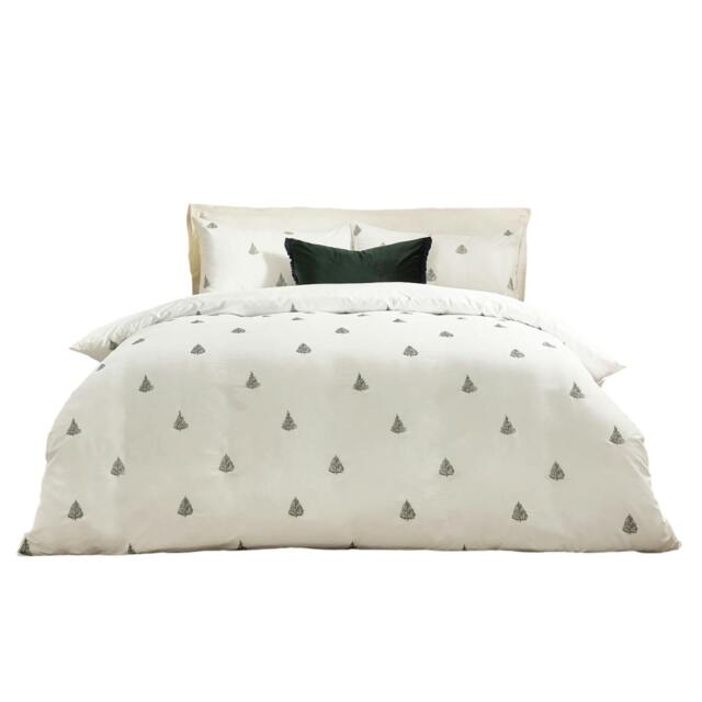 Rackhams Ultimate Reversible Velvet Embroidered Duvet Cover Set - White/Forest Green - King - White/Forest Green - 100% Cotton - image 1
