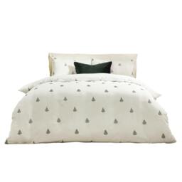 Rackhams Ultimate Reversible Velvet Embroidered Duvet Cover Set - White/Forest Green - King - White/Forest Green - 100% Cotton - thumbnail 1