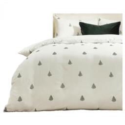 Rackhams Ultimate Reversible Velvet Embroidered Duvet Cover Set - White/Forest Green - King - White/Forest Green - 100% Cotton - thumbnail 3