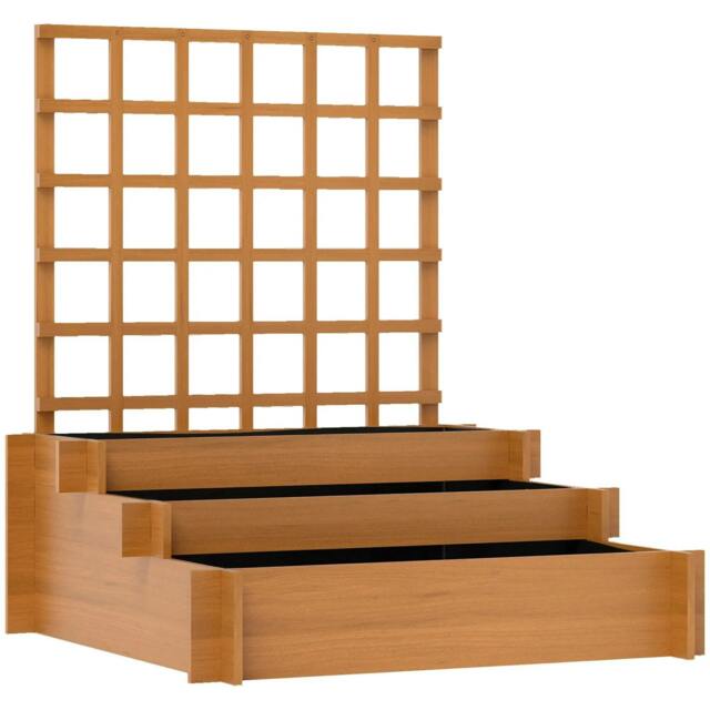 Rackhams 3 Tier Garden Planters with Trellis for Vine Climbing, Wooden Raised Beds, 95x95x110cm, Brown