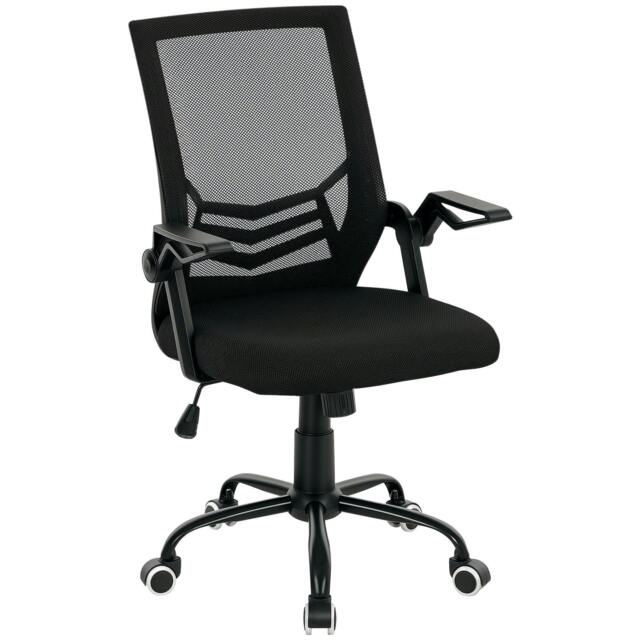 Rackhams Mesh Office Chair, Computer Desk Chair with Flip-up Armrests, Lumbar Back Support and Swivel Wheels, Black