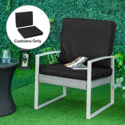 Rackhams 2 Piece Garden Chair Cushions with 1 Seat Cushion 1 Back Pad for Rattan Sofa Chair, Outdoor Seat Pads for Indoor and Outdoor Use, Black - thumbnail 2
