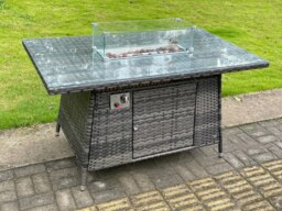 Rackhams Outdoor Rattan Garden Furniture Set Gas Fire Pit Rectangular Table Sets Gas Heater with 4 Seater Dining Cahirs Dark Grey Mixed - thumbnail 4