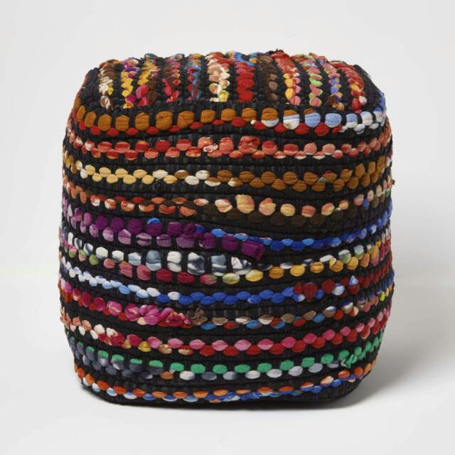 Rackhams Multi Coloured Folk Woven Bean Filled Pouffe - 40 x 40 x 40 cm - image 1