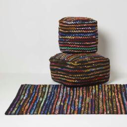 Rackhams Multi Coloured Folk Woven Bean Filled Pouffe - 40 x 40 x 40 cm - thumbnail 5