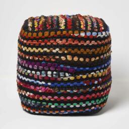 Rackhams Multi Coloured Folk Woven Bean Filled Pouffe - 40 x 40 x 40 cm - thumbnail 1