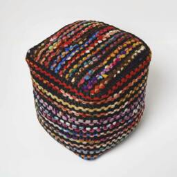 Rackhams Multi Coloured Folk Woven Bean Filled Pouffe - 40 x 40 x 40 cm - thumbnail 3