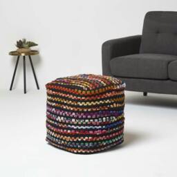 Rackhams Multi Coloured Folk Woven Bean Filled Pouffe - 40 x 40 x 40 cm - thumbnail 2