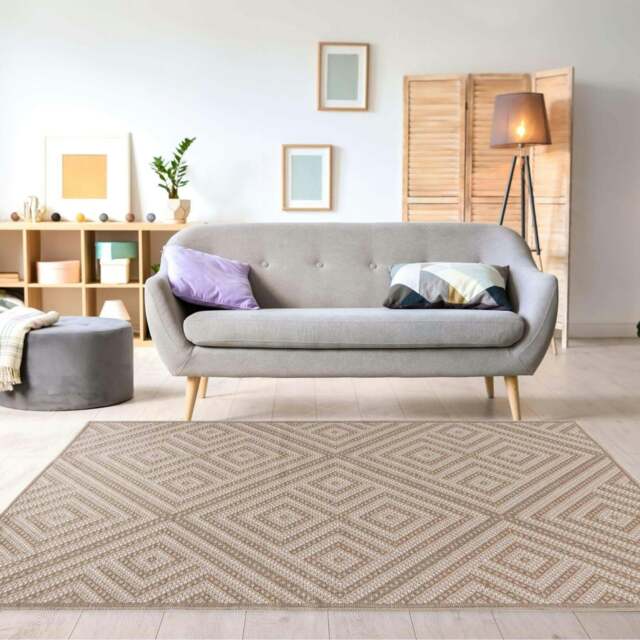 Rackhams Geo White & Beige Jute Looking Washable Rug - 120X170 cm - image 1