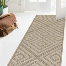 Rackhams Geo White & Beige Jute Looking Washable Rug - 120X170 cm - thumbnail 6