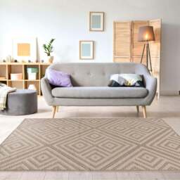 Rackhams Geo White & Beige Jute Looking Washable Rug - 120X170 cm - thumbnail 1