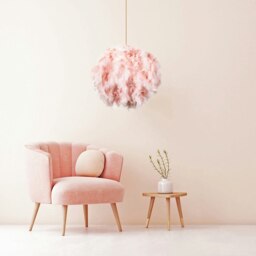 Rackhams Contemporary and Unique Large Pink Real Feather Decorated Pendant Light Shade - thumbnail 4