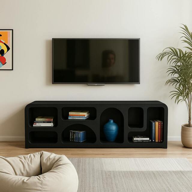 Rackhams Tv Cabinet Large Otis Geometric Black - 1 - Mango Wood & Engineering wood - Black - image 1