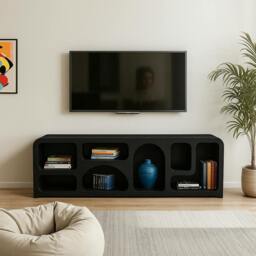 Rackhams Tv Cabinet Large Otis Geometric Black - 1 - Mango Wood & Engineering wood - Black