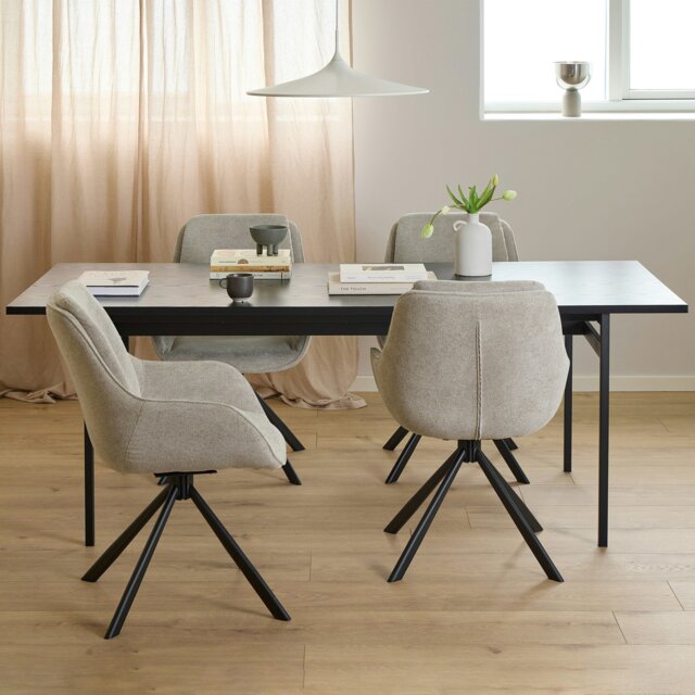 Rackhams Angus Dining Table in Black 200x74cm Included 4 Carrie Swivel Dining Chairs in Sand - Black - No - Black - image 1