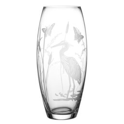 Rackhams Heron in the Reeds Barrel Vase - 30cm - Made From Premium Lead Free Crystal Glass