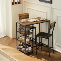 Rackhams Industrial Bar Table Set with Storage and Padded Seats, Rustic Brown - Steel, MDF, PU leather, Sponge - Rustic brown, black - 3