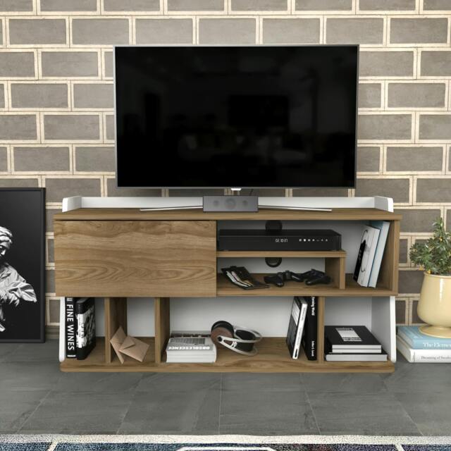 "Rackhams Raca Modern Tv Stand TV Cabinet for TV's up to 55"" - Oud Oak White" - image 1