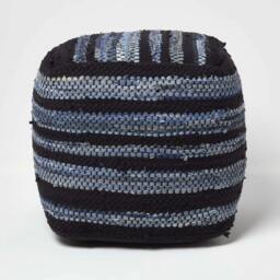 Rackhams Texas Denim Woven Striped Bean Filled Pouffe - 60 x 60 x 30 cm - thumbnail 2